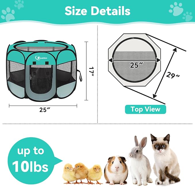 Siedihit Playpen for Small Dog Cat, Dogs Tent Crate Cage Indoor/Outdoor | Portable Pop Up Dog Kennel with Carrying Bag for Rabbits(Green, Small) - Image 3