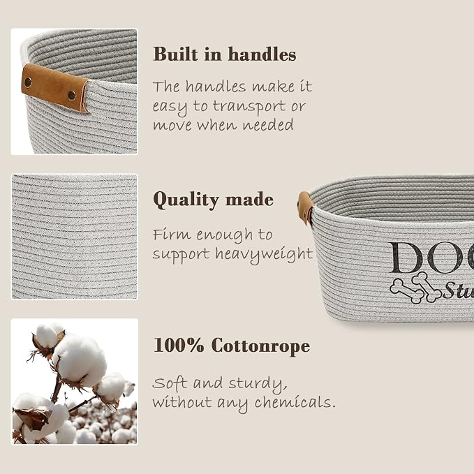 Morezi Durable Cotton Rope Dog Toy Storage, Large Dog Bin, Pet Bed, Puppy Toy Box - Perfect for Organizing Pet Toys, Blankets, Leashes, Clothing and Any Doggie Stuff - Gray - Image 4