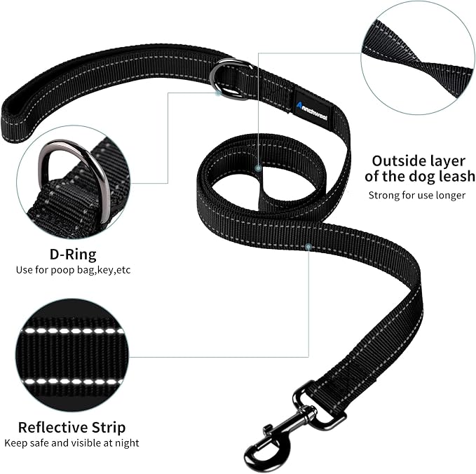Annchwool No Pull Dog Harness with Padded Handle+5 Ft Leash,Reflective Strip Escape Proof and Quick Fit to Adjust Dog Harness,Easy for Training Walking for Small & Medium and Large Dogs(Black-Set,M) - Image 5