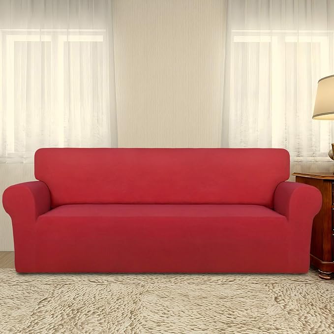 PureFit Stretch Couch Covers for Sofa Large Sofa Slipcovers Red | 1-Piece Sofa Cover Washable Soft Couch Protector, Couch Slipcover with Non Skid Foam and Elastic Bottom for Kids, Dogs - Image 2