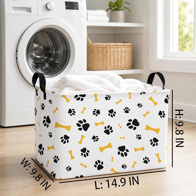 Large Dog Toy Basket Puppy Stuff Storage Bin Organizer Holder Pet Box Doggie Room Decor (Yellow Black A) - Image 2