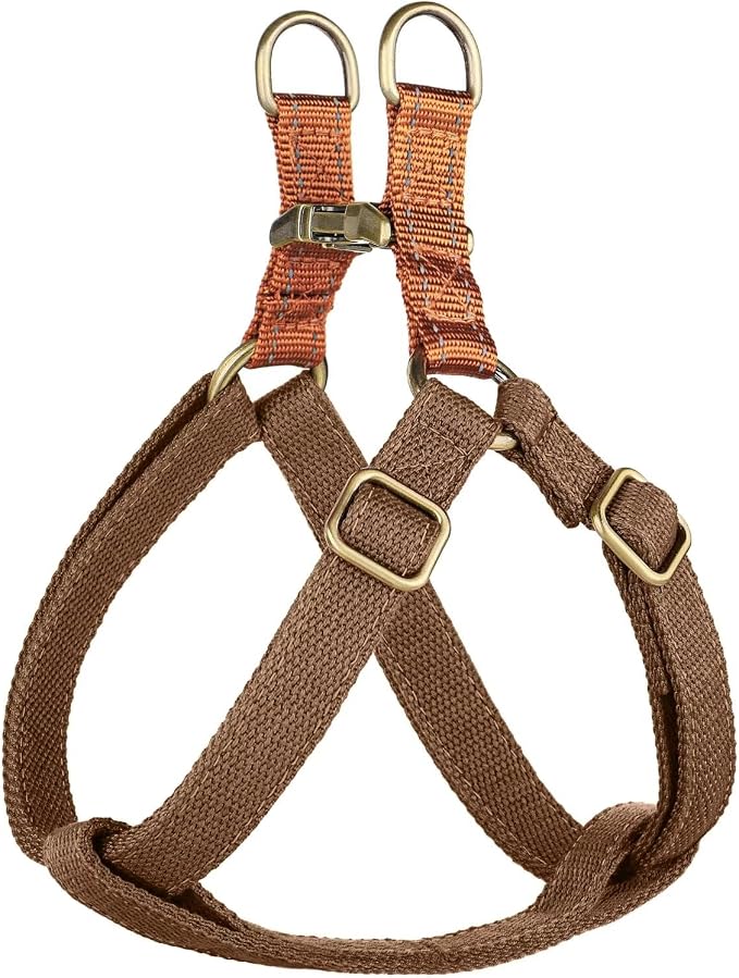 Step in Dog Harnes for Small Dogs, Brown, S, Chest 14-22" | Freedom Nylon Dog Halter Vests with Metal Buckles, Easy On and Off, Adjustable Straps, Escape-Proof, Easy Walking Training by Didog