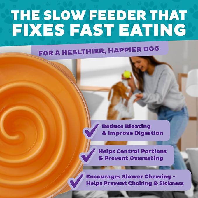 Outward Hound Fun Feeder Slo Bowl – Large 4‑Cup Capacity,Slow Feeding,Medium to Large Dogs,Non‑Slip,Orange,Swirl Pattern,(Pack of 6) - Image 5