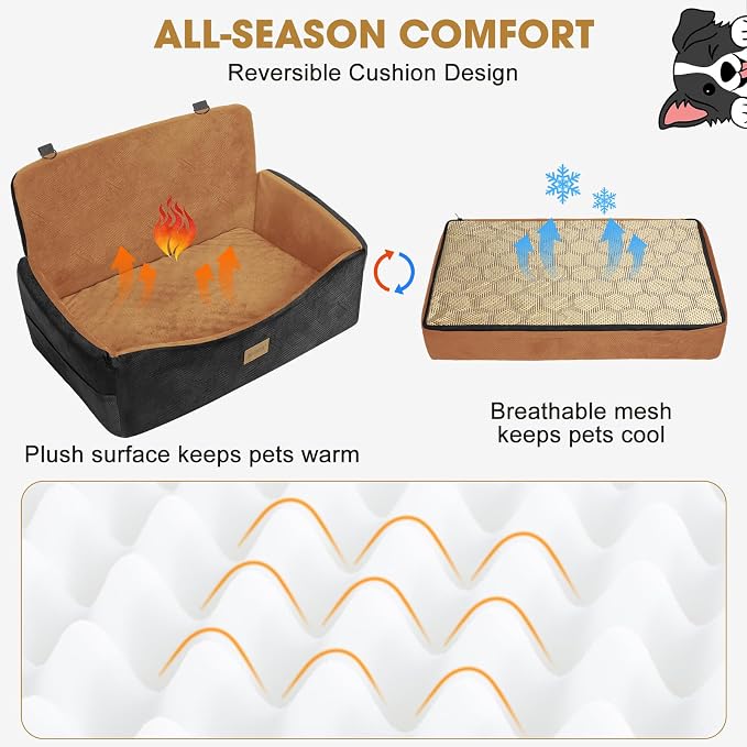 Dog Car Seat for Large Medium Sized Dogs Under 55 lbs, Dog Booster Seat for 2 Small Dogs with Detachable Washable Cover and Cushion, Memory Foam Pet Car Seat with 2 Safety Belts and Storage Pockets - Image 2