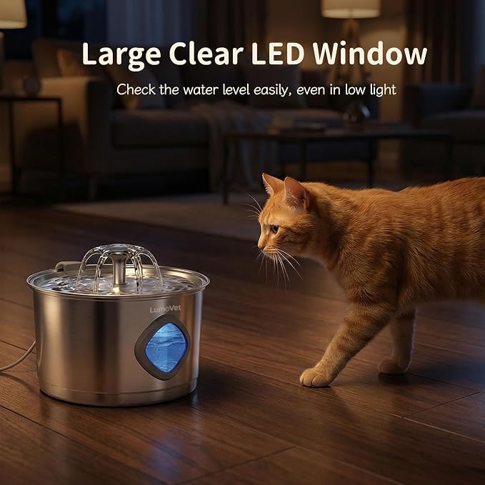 Cat Water Fountain Stainless Steel, 2.8L Quiet Dog Water Fountain | Automatic Quiet Pet Drinking Fountain, Water Level Window, 8 Filters & 8 Sponges - Gift for Small Animals like Dog & Kitty - Image 7