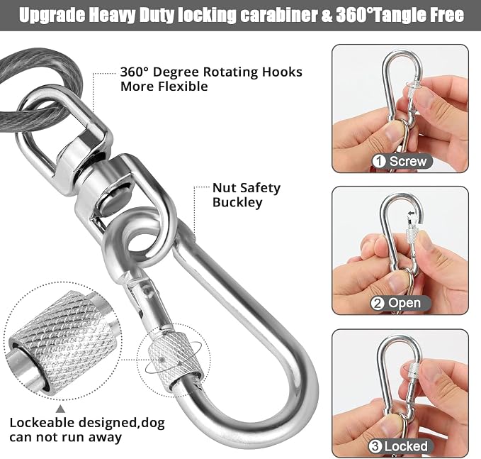 jenico Dog Tie Out Cable - 20 ft Heavy Duty Dog Lead for Yard | Outdoor Runner Cable with Swivel Hook and Shock Spring for Small Medium Large Dogs Up to 500 lbs Dog Tether for Yard Camping - Image 2