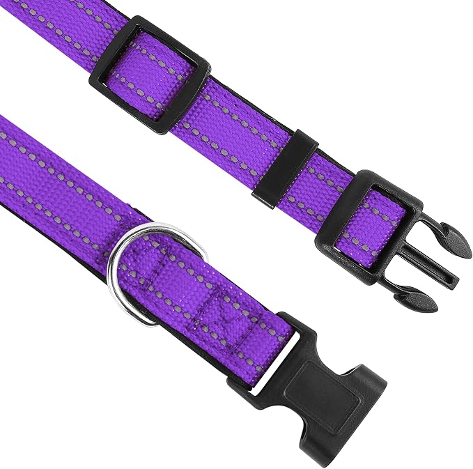 Reflective Dog Collar, Adjustable Soft Neoprene Padded,Purple,XS | Breathable Nylon for Puppy Dogs Cats,Tear-Resistant Webbing,Chafe‑Free on Walks and Hikes,Metal D-Ring,Night Safety - Image 3