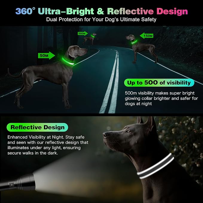 Light Up Dog Collar, Multicolor LED Dog Collar with 7 Lighting Modes - USB-C Rechargeable, Real-Time Battery Indicator, Waterproof & Adjustable Glow Collar for Safe Night Walks (S) - Image 4