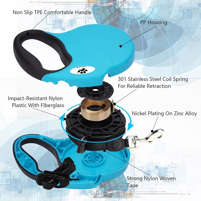 13ft Retractable Dog Leash for Small Breed Dogs up to 22 lbs with a Detachable Chew Proof Extender Wire Ropes (Blue S) - Image 4
