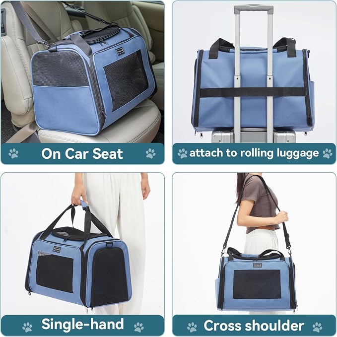 PETSFIT Dog Carrier for Small Dogs, Large, Blue | Soft-sided Pet Carrier, Safety leash included, For Pets Up to 25 Lbs - Image 2