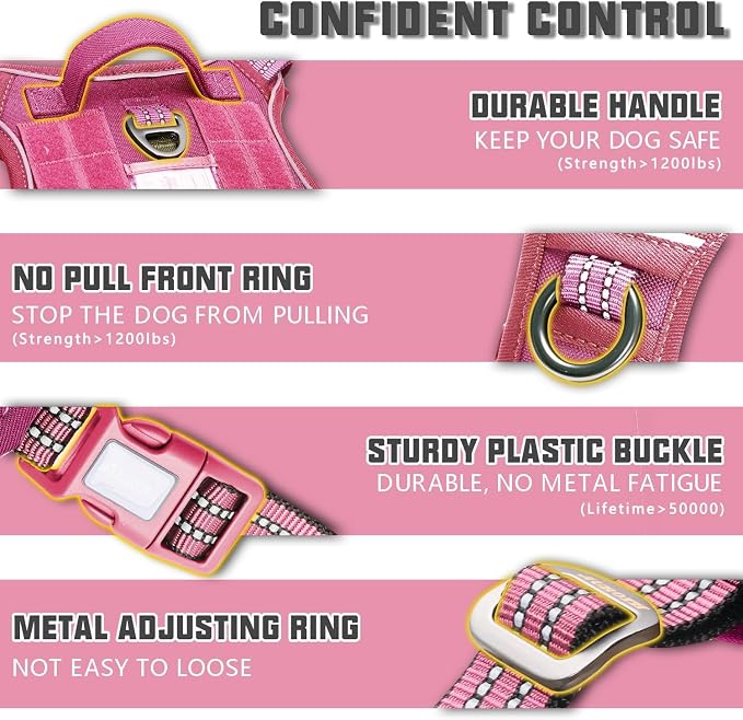 Auroth Tactical Dog Harness for Large Dogs No Pull Adjustable Pet Harness Reflective K9 Working Training Easy Control Pet Vest Military Service Dog Harnesses Rose Red S | No Choke, Heavy Duty, Reflective, Military K9, Adjustable, Handle, Easy Control f... - Image 3