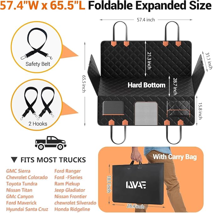 IJVAE Truck Back Seat Extender for Dogs Hard Bottom Holds 500lbs,Dog Car Seat Cover for Back Seat, Waterproof and Can be stored Dog Hammock for Car SUV - Image 2
