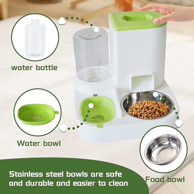 2 in 1 Automatic Cat Feeder & Water Dispenser,Gravity Pet Feeder Stainless Steel Food Water Bowl All-in-One Large Capacity Self Feeding for Cats Dogs Small Medium Pets(Green) - Image 6