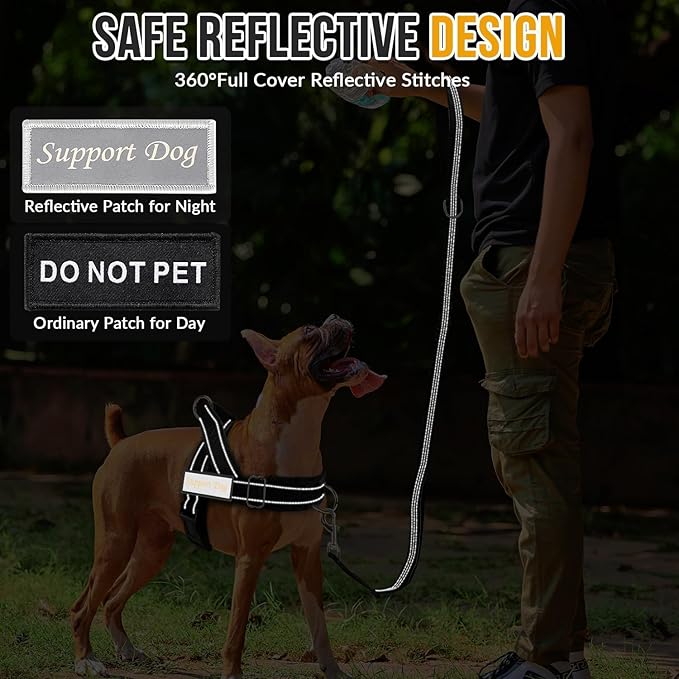 Lukovee No Pull Dog Harness and Leash Set, Soft Padded Vest with Front Clip | Adjustable, No Choke, Reflective,Durable Easy Control Pet Vest Harness for Safe Walking for Medium Large Dogs (Black, XL) - Image 6