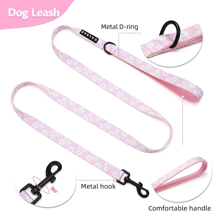 Small Dog Harness and Leash Set of 6, No Pull Soft Lightweight Mesh Puppy Harness， Adjustable Cute Floral Pattern Pet Harness for Small Medium Dogs (Pink Flowers, S) - Image 6
