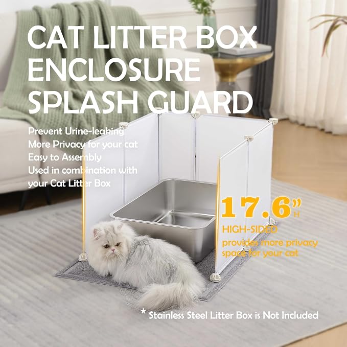 MEEXPAWS Cat Litter Box Enclosure Splash Guard Extra Large 28L × 21.5W x 18H inch, Light Weight Plastic Sheets with Cat Litter Mat Easy Clean (White) | Extra Large Litter Box Pee Shield, DIY Plastic Sheets Easy Clean, Litter Containment, Privacy Screen... - Image 2