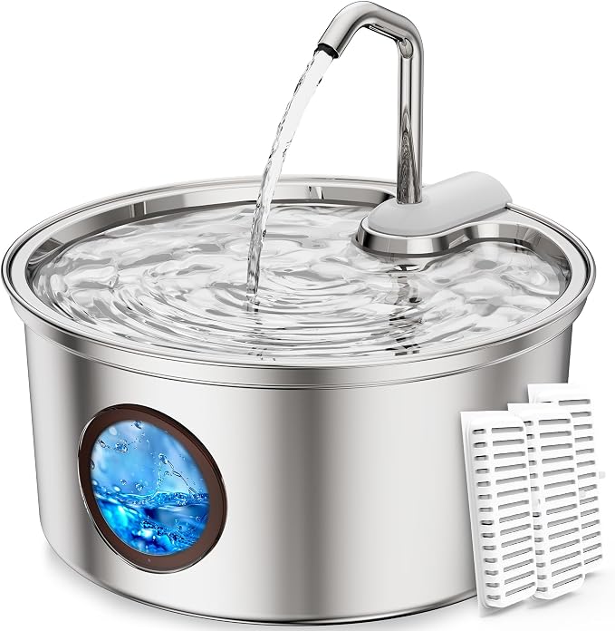 Cat Water Fountain Stainless Steel - 108oz/3.2L Large Capacity Cat Fountain for Drinking, Ultra Quiet Metal Pet Water Fountain for Cats, Dogs, Multiple Pets by TOMXCUTE