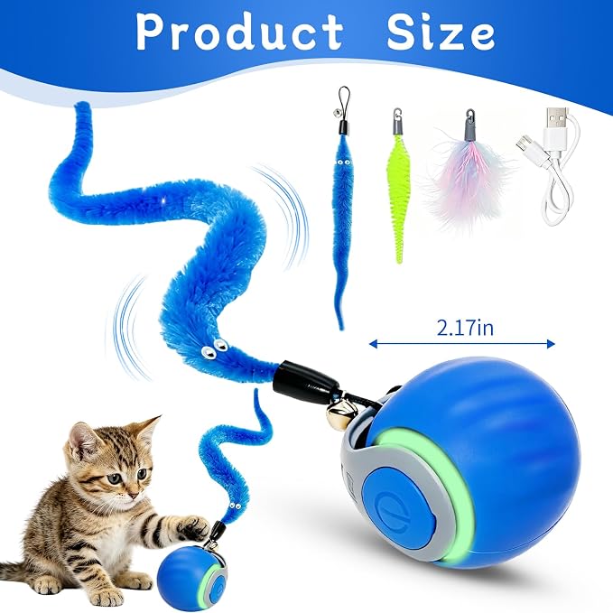 Interactive Cat Toy Ball - Automatic Moving Cat Ball for Indoor Cats with 3 Tails, Rechargeable Silent Kitten Toy for Boredom & Exercise, Rolling Ball Toy with 2 Modes & 2 Speeds. - Image 2