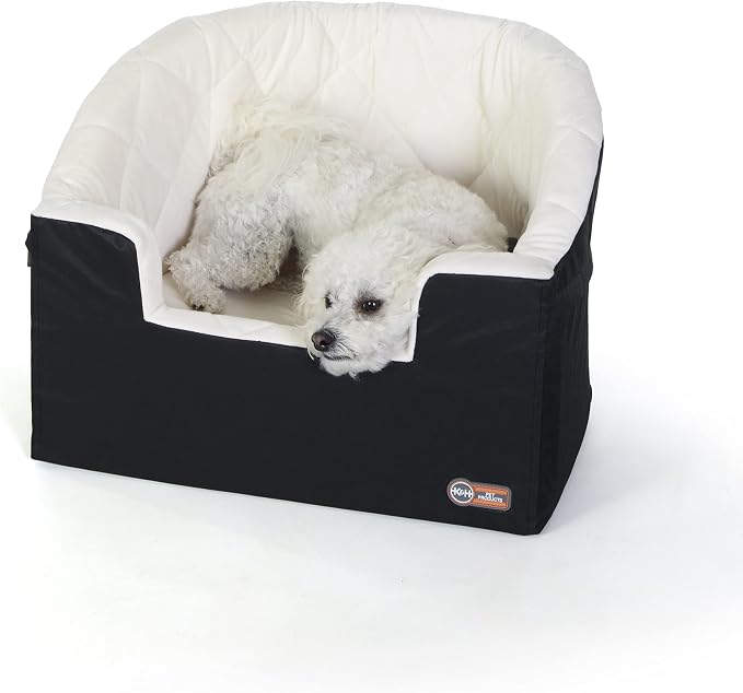 K&H Dog Car Seat, Bucket Booster for Small to Medium Pets, L Black/Cream | Better views on rides, dog car seats for small dogs with bolster, 2 tethers, washable cover, for 2 small dogs or 1 medium dog by KHPetProducts
