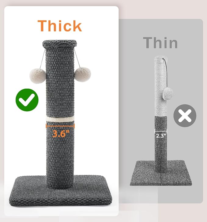 Made4Pets Cat Scratching Post, Carpet Cat Scratcher for Indoor Cats, 23.6" | Compact Base, Hanging Balls for Play, Easy Assembly with Tools, Vertical Scratching for Kittens and Smaller Cats, Dark Grey - Image 2