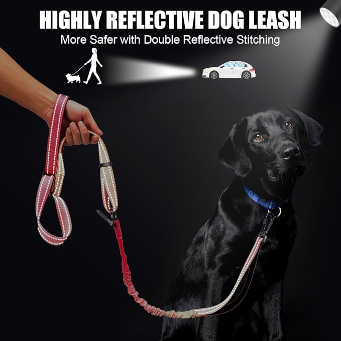 Heavy Duty Hands Free Dog Leash, 5-7 FT Reflective Adjustable Waist Dog Leash Belt with Padded Handles, Shock Absorbing Bungee and Car Seat Belt for Large Medium Dogs (Gradient Rose, XL) - Image 6