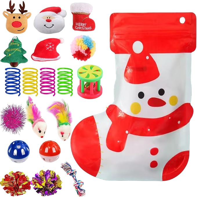 Christmas Cat Toys 19 PCS, Stocking Assorted Gifts for Indoor Cats | Varied toy styles spark natural hunting instincts; relieve kitty boredom;lovely seasonal stocking package by KITCHSTAR