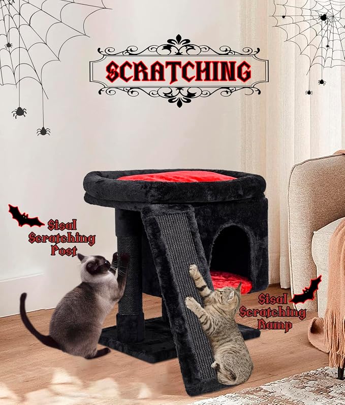 SYANDLVY Gothic Cat Tree with Coffin Bed for Indoor Cats, Cat Tower with Scratching Post, Modern Activity House for Large Cats, Condo with Board, Kittens Cave - Image 7