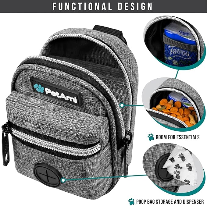 PetAmi Dog Poop Bag Holder for Leash, Waste Bag Dispenser Pet Pouch, Grey | Doggy Puppy Walking Accessories Travel Camping, Dog Treat Pouch Supplies Must Have, Doggie Poo, Jogging, Walks - Image 3