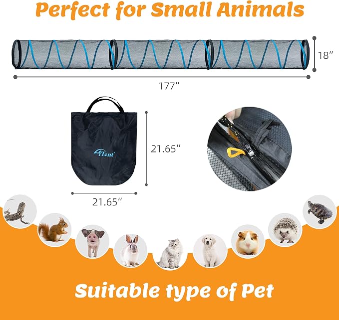Cat Play Tunnel-for Indoors and Outdoors,Cat Tunnel Outdoor, Kitty Outdoor Enclosure, Cat Enclosures Easy to Connect with Two Zipper Doors,Product Size 59'' x 18'',3pcs /Set,Blue,3 Packs - Image 6