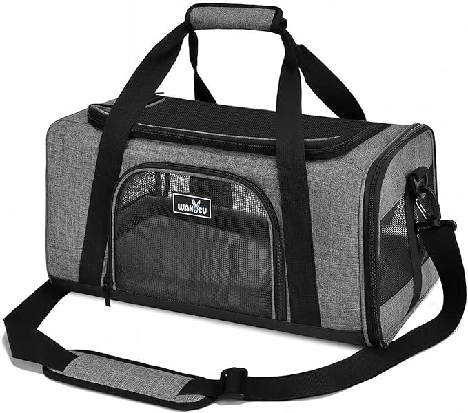 Wakytu TSA & Airline Approved Soft Pet Carrier for Cats/Dogs,17.7x11x8.3 | 3 entrances & 5 vents, waterproof rip-stop, anti-escape locks, padded strap,plane underseat,cat dog carrier by Petshome
