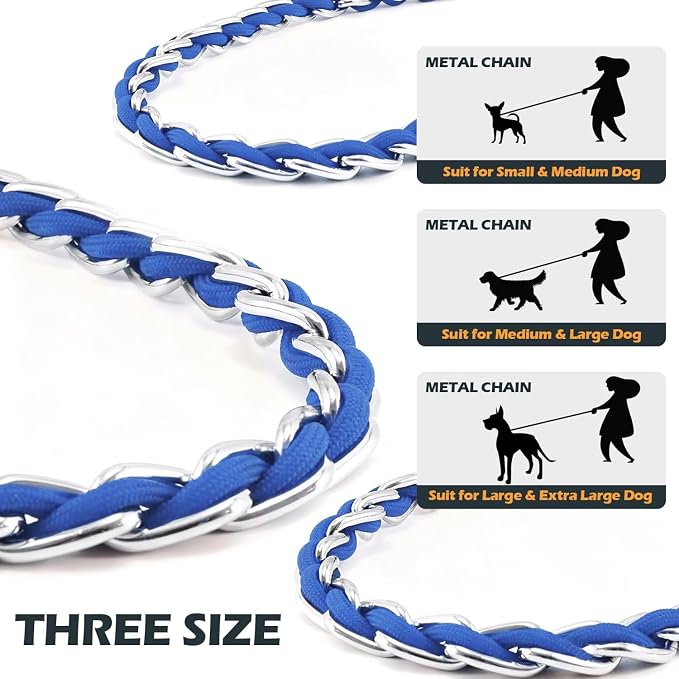 S-ETOVUS-Chain Dog Leash, Bite-Proof Metal Leash, with Padded Handle | Three Sizes 7.25FT/5.2FT/4FT, Woven From Nylon Rope And Chain, Durable And Bite-Resistant, Comfortable With Padded Handles - Image 3