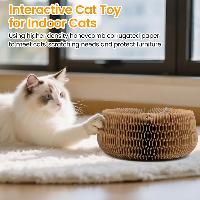 Kitty Kurls Magic Organ Cardboard Cat Scratcher Toy with 2 Balls, Brown | Upgraded-Magnetic, Mental & Physical Exercise, Multi-Shape Flip, Interactive Cardboard Cat Toy for Indoor Kitten/Cats,M, 1PCS - Image 8