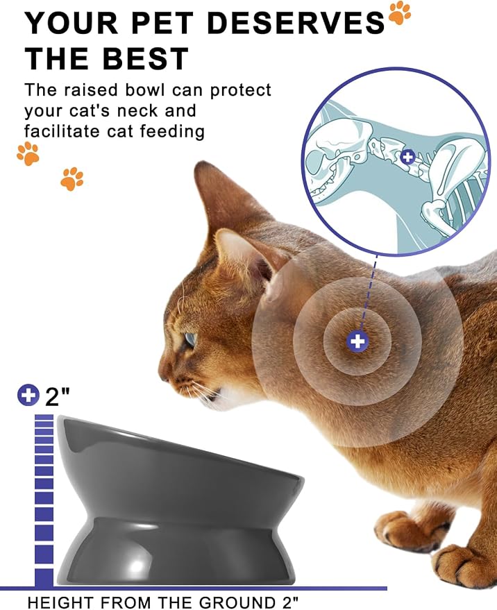 Y YHY Raised Cat Food Bowl, Ceramic Elevated Bowl, Protects Cat's Spine, Anti Vomiting, Backflow Prevention, Grey - Image 5