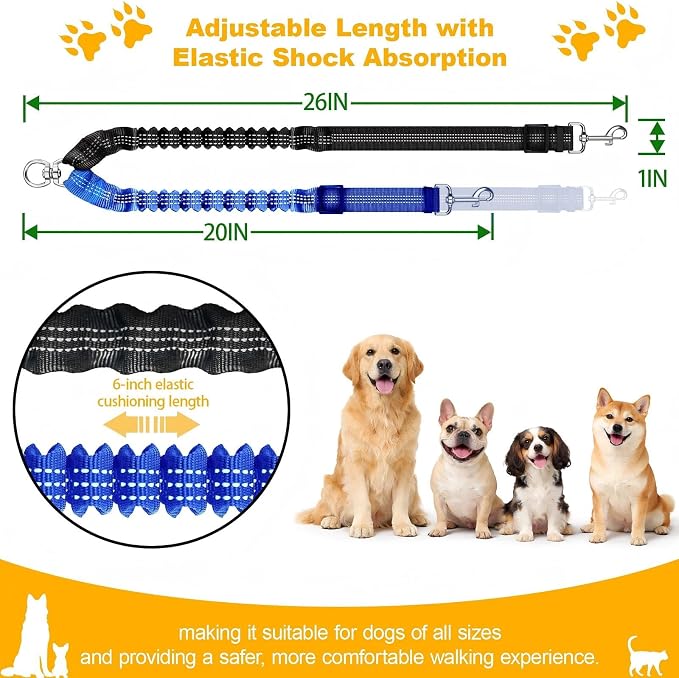 Double Dog Leash for Two Dogs, Professional No Tangle 360° Swivel Coupler with Shock Absorbing Bungee, Adjustable Length Dual-Sided Reflective Two Dogs Lead Splitter for Small Medium Large Dog - Image 2