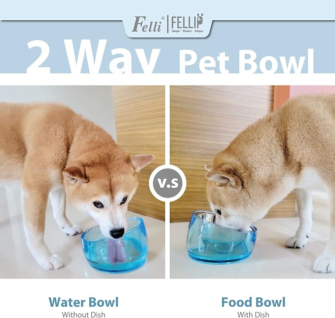 Felli Pet Oblik Acrylic Raised Dog Food Water Bowl Stainless Steel Slanted Oval Dish for Short Leg Puppy & Small Medium Pet, Elevated Tilted Metal Feeder (Sapphire, 1.5 Cups Oval Dish) - Image 2