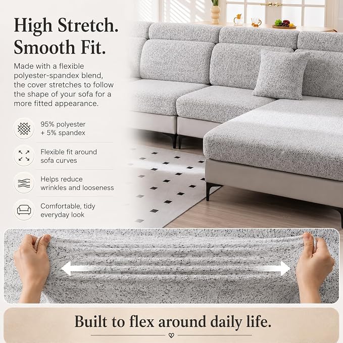 Stretch Sofa Slipcover, 2026 Upgraded Non Slip Couch Cover with Adjustable Straps, Pet Dog Cat Friendly Furniture Protector for 3 Seater, Washable for Living Room - Image 7