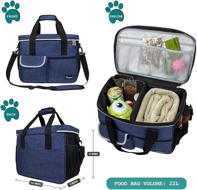 PetAmi Dog Travel Bag Organizer, Pet Supplies Diaper Tote, Navy Blue Medium | Pet Travel Kit with 2 Food Containers & 2 Collapsible Dog Bowls, Luggage Sleeve, Weekend Getaway Road Trip Camping Essentials - Image 2
