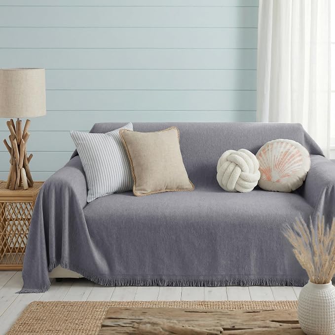 Chenille Couch Cover for Dogs Washable Boho Throw Blanket Washable | 71"×150",Gray, Soft Chenille, Tassel Design, Pet Friendly, Furniture Protector, for Couch, Sofa, Bed, Living Room - Image 3