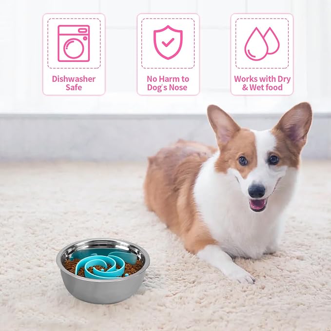 Slow Feeder Dog Bowls Insert, Bestalk Soft Silicone Slow Eating Feeder Insert with Suction Cups for Small, Medium and Large Dogs, Fit into Basic and Elevated Dog Bowls, Teal - Image 5