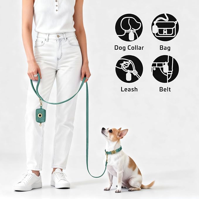 Didog Dog Poop Bag Holder for Leash, Stylish PU Leather, Green | Easy Clean for Daily Walking, Quick to Install on Leash & Harness, Easy-Pull with Metal Clip, Includes 1 Roll Pet Waste Bag - Image 3