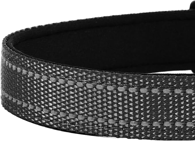 Reflective Dog Collar, Adjustable Soft Neoprene Padded,Black,L | Breathable Nylon for Large Dogs,Tear-Resistant Webbing,Chafe‑Free on Walks and Hikes,Metal D-Ring,Night Safety - Image 5