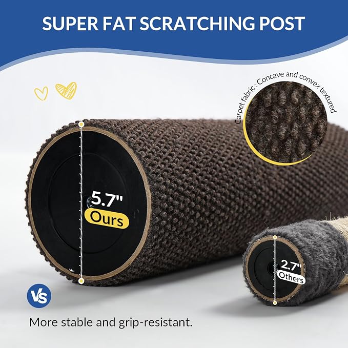 Cat Craft 41" Cat Scratching Post, Brown | Short Plush Fabric, Stable Wide Base, Replaceable Hanging Ball, Full Stretch Design - Image 2