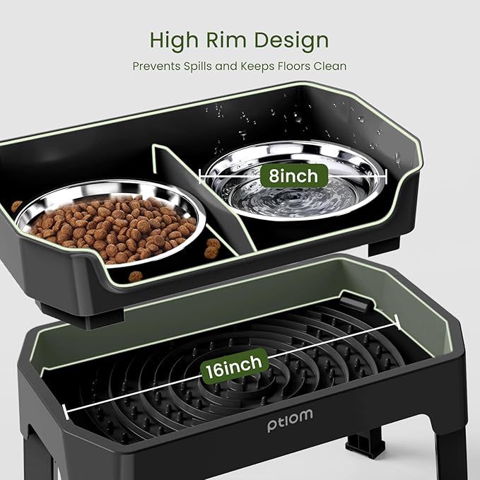 3-in-1 Elevated Dog Bowls Mess Proof Raised Slow Feeder Dog Bowls, 4 Height Adjustable Dog Bowl Stand Licking Plate with 2 56oz Stainless Steel Dog Food Bowls for Small Medium Large Dogs Pets - Image 5