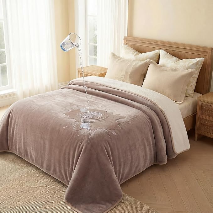 Luciphia Waterproof Pet Blanket, Washable Reversible Sherpa Fleece Throw | Liquid-proof furniture protector for bed and couch, soft reversible sherpa fleece for dogs, cats khaki, XL by luciphia