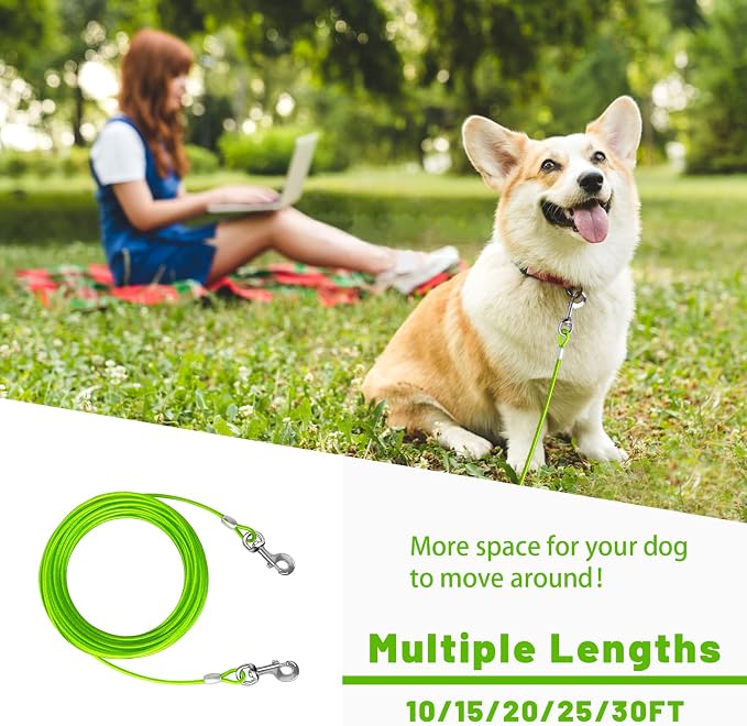 Dog Tie Out Cable, Dog Runner Cable | 10/15/20/25/30 FT Steel Cable with Sturdy Clips, Suitable for Yard Outdoor Use, Holds Large Dogs up to 165 Lbs - Image 7