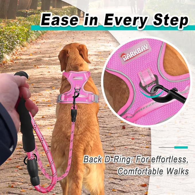 BARKBAY Dog Harness for Large Dog No Pull Mesh 2 Clips Dog Vest | Control Handle,Comfort,Heavy Duty,Adjustable Reflective,Perfect for Outdoor Training, Walking,Hiking(L,Pink Mesh) - Image 3