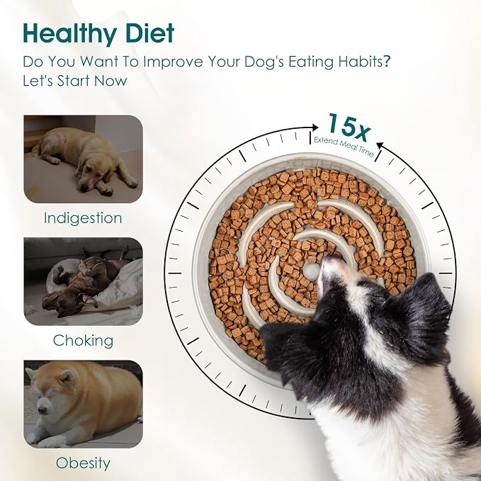 vancasso Slow Feeder Dog Bowls, 3 Cups Ceramic Puzzle Dish for Large Breeds | Maze Dog Food Bowl for Fast Eaters, Slow Feeding Design for Large Dogs, Promotes Healthy Eating Habits, Grayish Cyan - Image 7