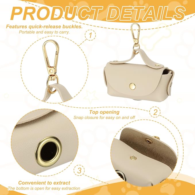 Dog Poop Bag Holder, Leather Pet Waste Bag Dispenser for Leashes Portable Reusable Easy Cleanup Pouch(1Pcs, Khaki), Intended for Outdoor/Travel/Walking with Dog - Image 3
