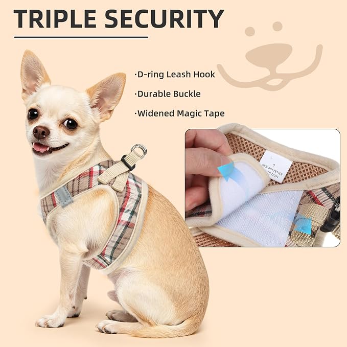 PUPTECK Dog Harness, Collar and Leash Set No Pull for Small Medium Sized | Plaid Puppy Step-in Escape Proof Reflective No Choke Pet Cat Adjustable Walking Vest - Image 5
