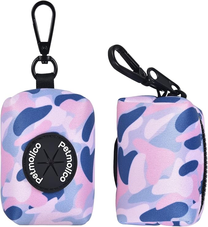 Petmolico Dog Poop Bag Holder Dispenser 2 Pack, Blue Pink Camouflage | Zippered pouch fits any leash, includes free roll of bags, lightweight & portable for daily walks, travel & outdoor use - Image 4